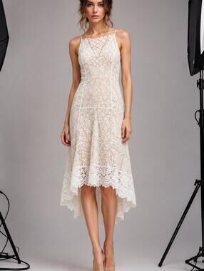 EUC🌟VERONICA BEARD Y2K Romantic Lace High-Low Midi Dress Quiet Luxury Euro $750